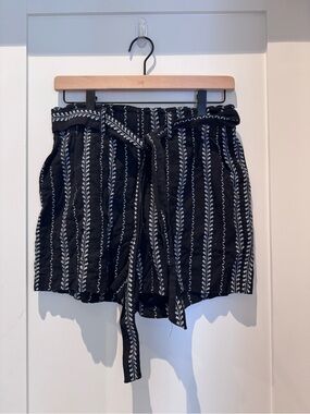 Have Black High-Waist Embroidered Paperbag Shorts with Belt